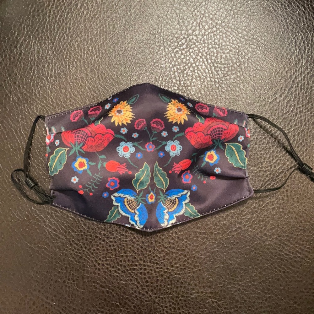 NWOT Satin Embroidery Flowers Adjustable Face Mask
